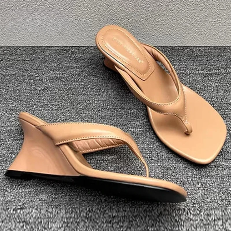 Sandalias verano para mujer, tacón cuña punta cuadrada tira estrecha - imagen 2