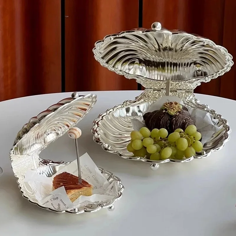 Creative Silver Shell Unique Light Luxury Retro Fruit Plate Zinc Alloy Dessert Pan Jewelry Storage Tray Perfume Display Props