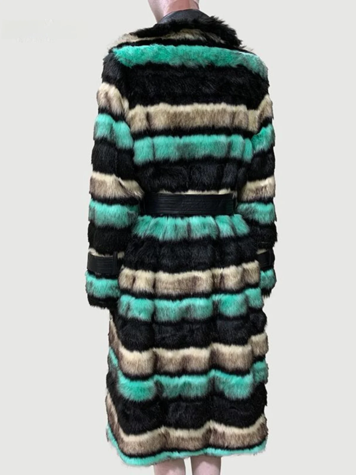 Nerazzurri Women's Faux Fur Coat  Stripes Winter Thickened Long Sleeve Straight Cut Style Eco-friendly Luxury Feeling