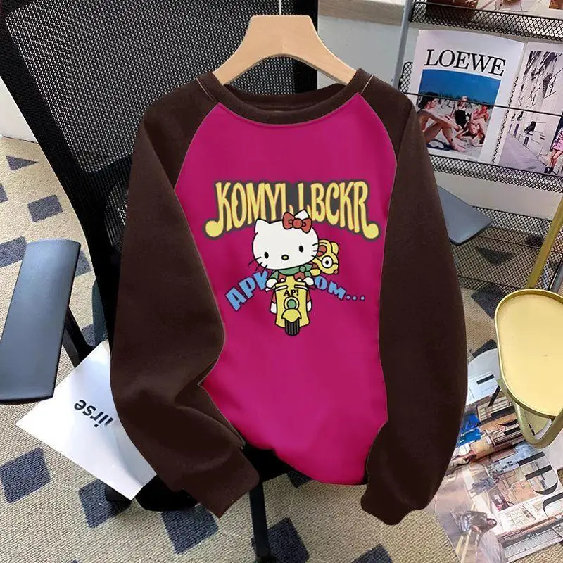 Kawaii sanrios hellokitty moletom com capuz feminino dos desenhos animados topos impresso outono e inverno veludo engrossado casal casual wear