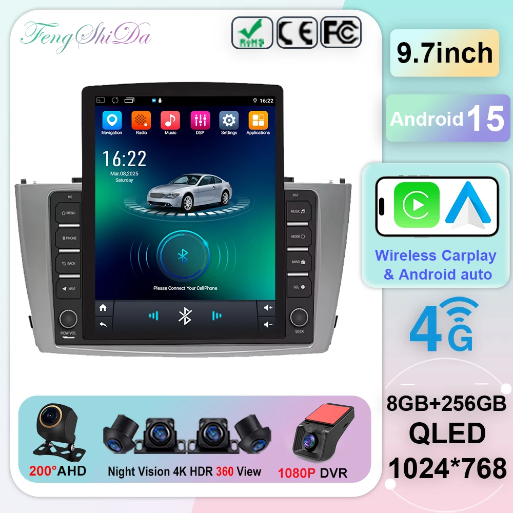 Rádio do carro para toyota avensis 3 2008-2015 navegação gps multimídia carplay 2din navegação estéreo gps android 15 4g wifi 9.7 polegadas