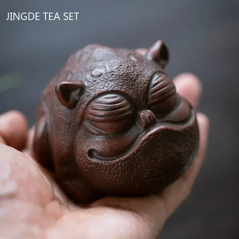 Yixing Raw Ore Purple Sand Tea Pet Three Foot Golden Toad Sculpture Small Ornaments Chinese Tea Table Decoration Tea Accessories