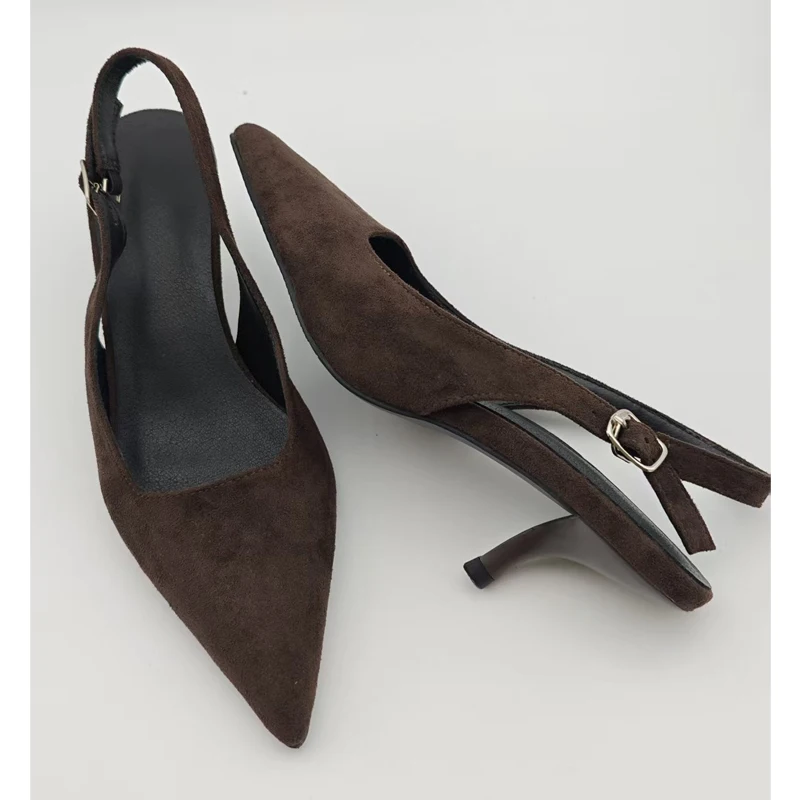 

Aneikeh Winter Mules Pumps Sexy Pointed Toe Buckle Strap Women Sandals Fashion Stiletto Low Heels Stripper Ladies Shoes