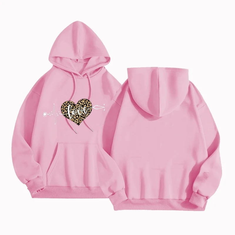 Y2K Harajuku casual loose heart printed hoodie sweatshirt fashionable sports comfortable top for men and women couple outfit