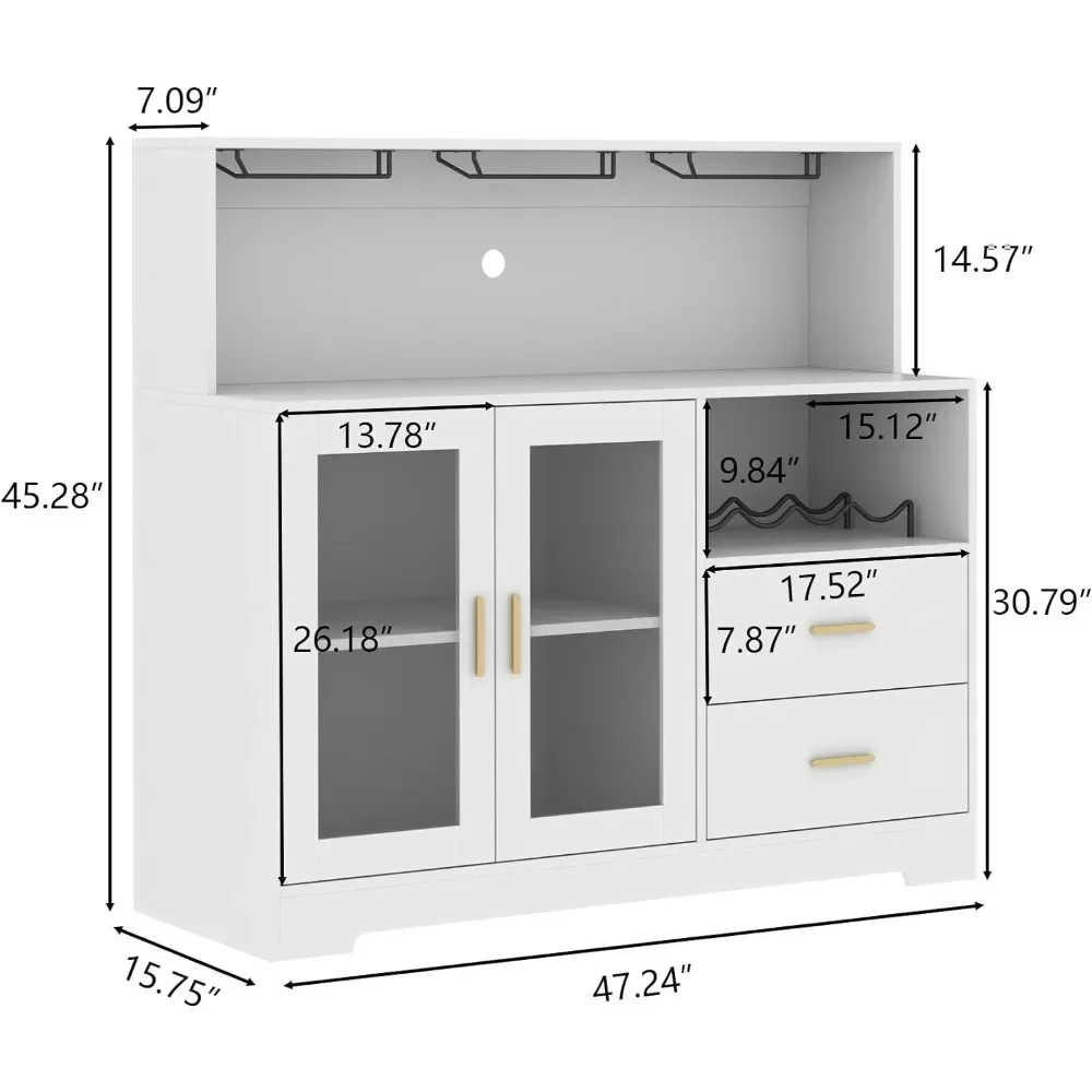 Wijnbar Kast Met Led Licht, Thuis Koffiekast Met Wijn En Glazen Rek, Keuken Buffet Dressoir, Moderne Drank Kast