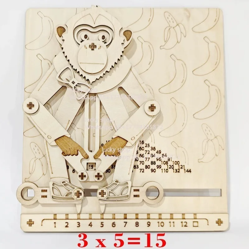 3D Wooden Puzzle Bestseller Arithmetic Multiplication Monkey Wooden Mechanical Transmission Model DIY Movable Assembly Gift