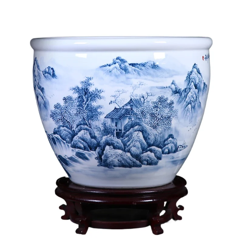 scroll tank, villa living room floor-standing flower pot, la rge diameter fish tank, storage extra-larg e
