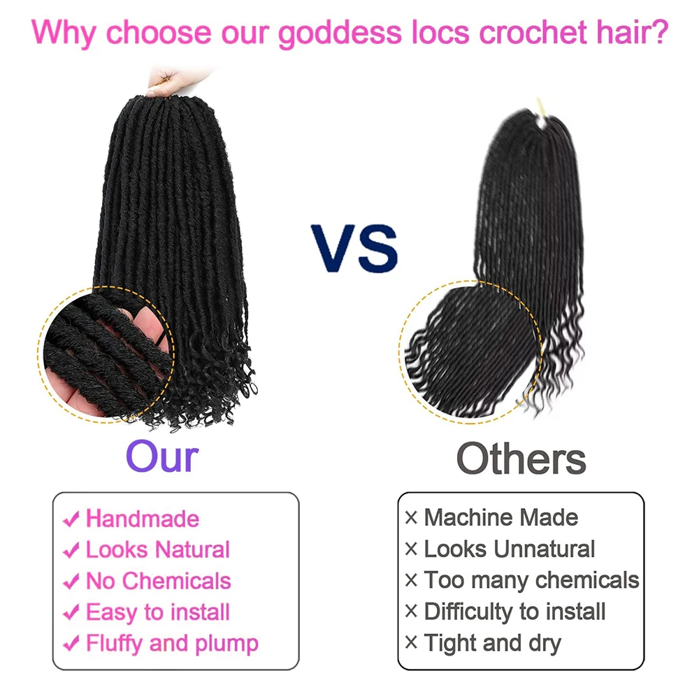 6Packs Goddess Locs Gehaakt Haar 18 Inch Recht Faux Locs Gehaakt Haar voor Vrouwen, Synthetisch Gehaakt Voorgelust Krullend Haar