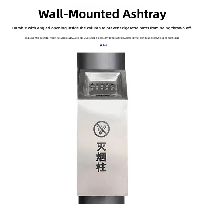 

Outdoor Stainless Steel Smoking Ashtray Vertical Floor Standing Ashtray Dustbin Trash Can Square Body No Cover Type