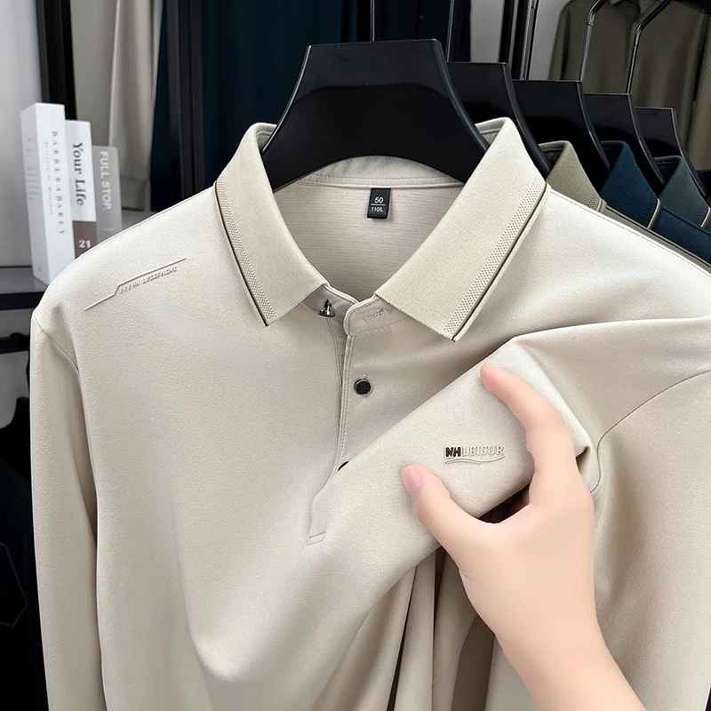 

Лидер продаж, весна-осень, мужская рубашка-поло, футболка с длинным рукавом, шерстяной воротник с защитой от катышков, 3 пуговицы, теплая деловая повседневная мужская одежда