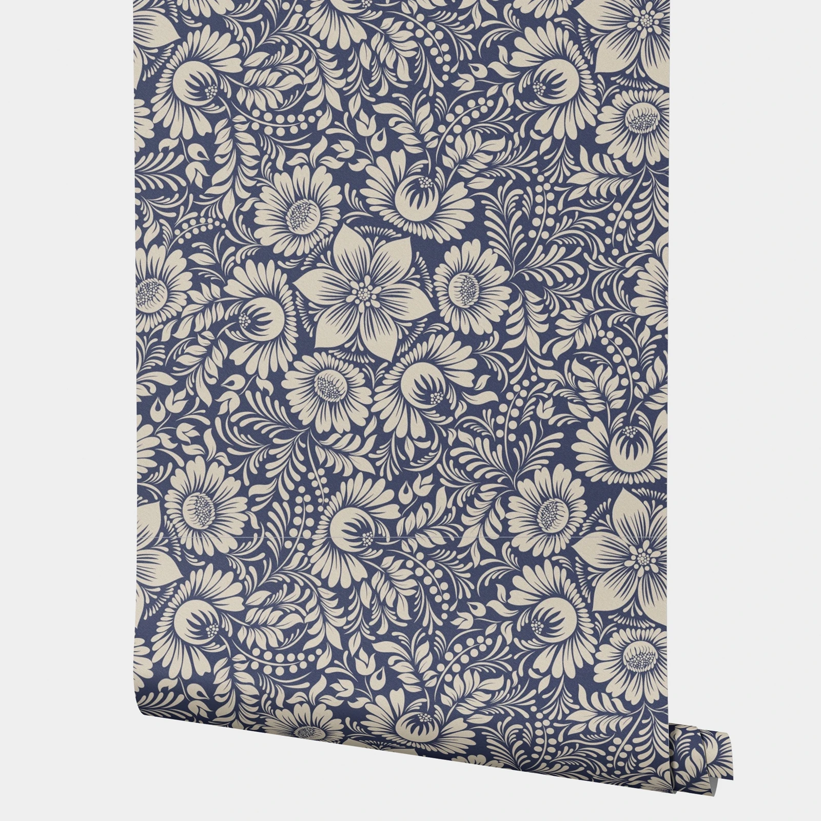 Chic Navy Blue And Beige Floral Wallpaper,Vintage Charm Decorative Wall Decals,Elegant Floral Wallpaper Self Adhesive,Home Décor