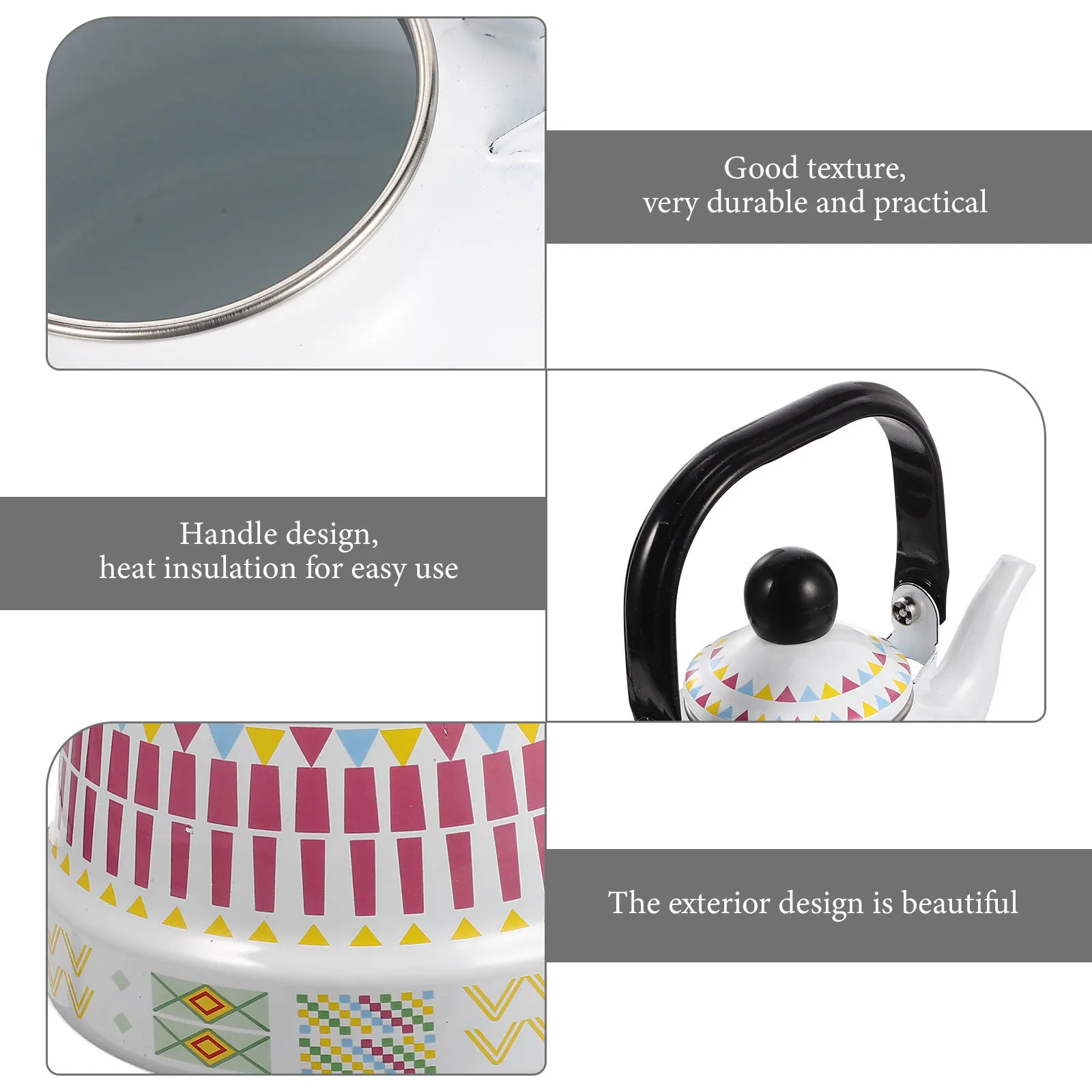 

Vintage Geometric Enamel Water Kettle Stovetop Tea Pot for Coffee Mulled Wine Daily Home Heating Accessory