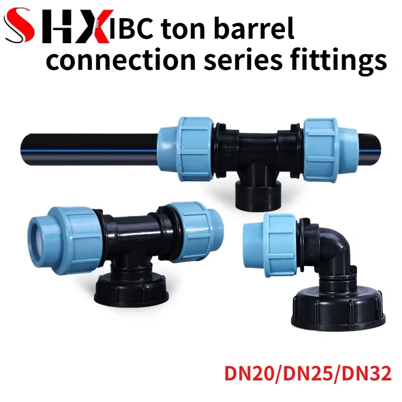 

1''3/4''1/2'' IBC Ton Drum Connector Series Аксессуары PE Трубное соединение Колено Рного диаметра Прямой тройник Тронный барабан Серия