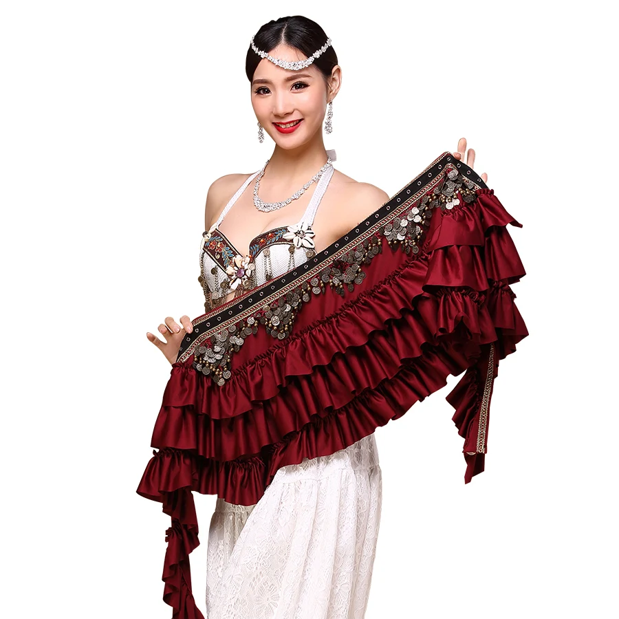 Belly Dance Tribal Clothing Hip Scarf Coins Sequins Long Fringe Wrapped Practice Belts Accessories Oriental Dance Scarf Belt