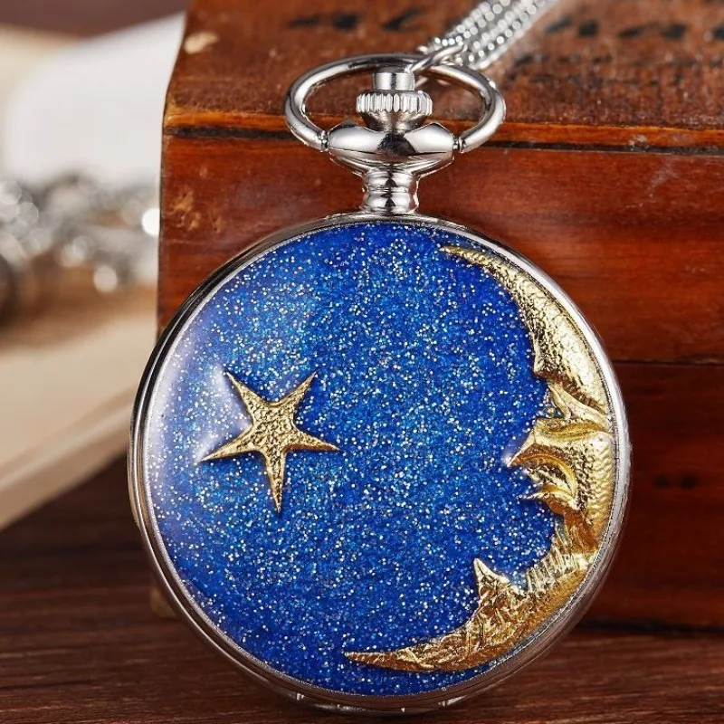 Retro men pocket watch college windy day moon stars personality appearance women pocket watch children quartz pocket watch