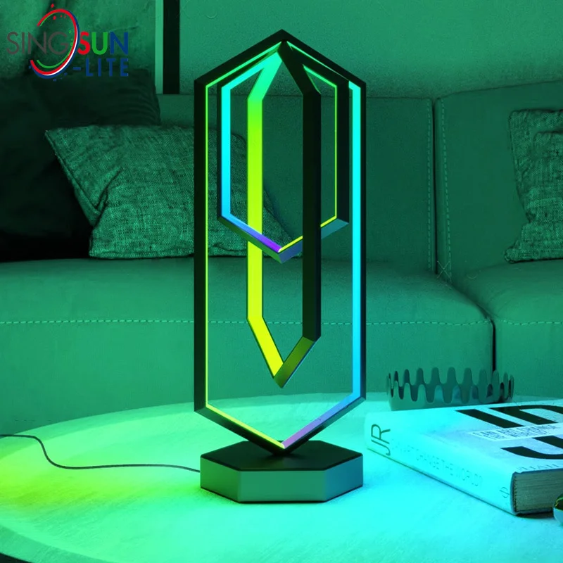 RGB Polygon Remote Control Desk Lamp APP Music Rhythm Atmosphere Lights LED Living Room Bedroom Bedside Table Desktop Decoration