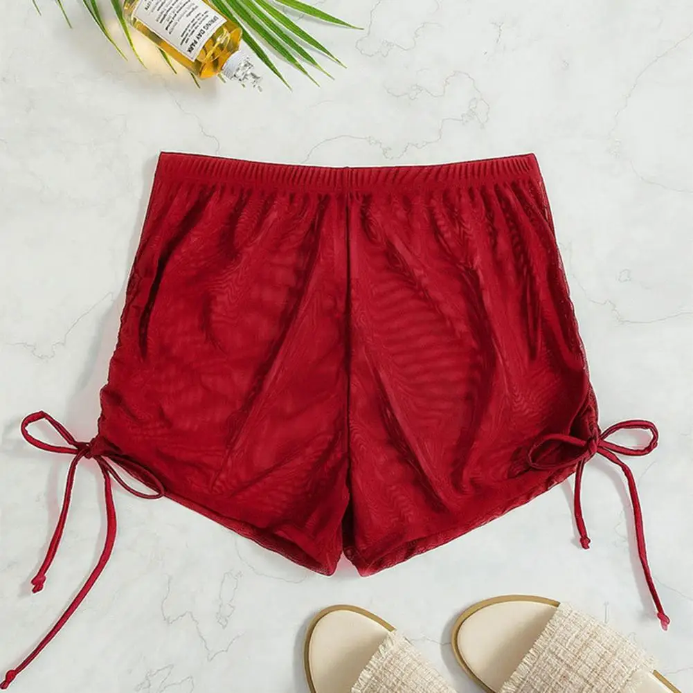 Maillot de bain transparent pour femmes, avec cordon de serrage latéral, taille haute, ceinture élastique, short de Bikini, vêtements de plage, 2025