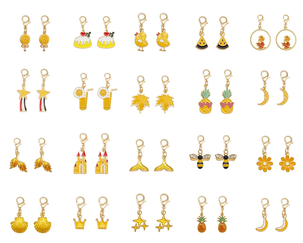 

10-Pack Yellow Series Enamel Pendant with Bee Flower Shaped Charm - Metal Clip on Pendant for Bag Purse Key Hanging Decor