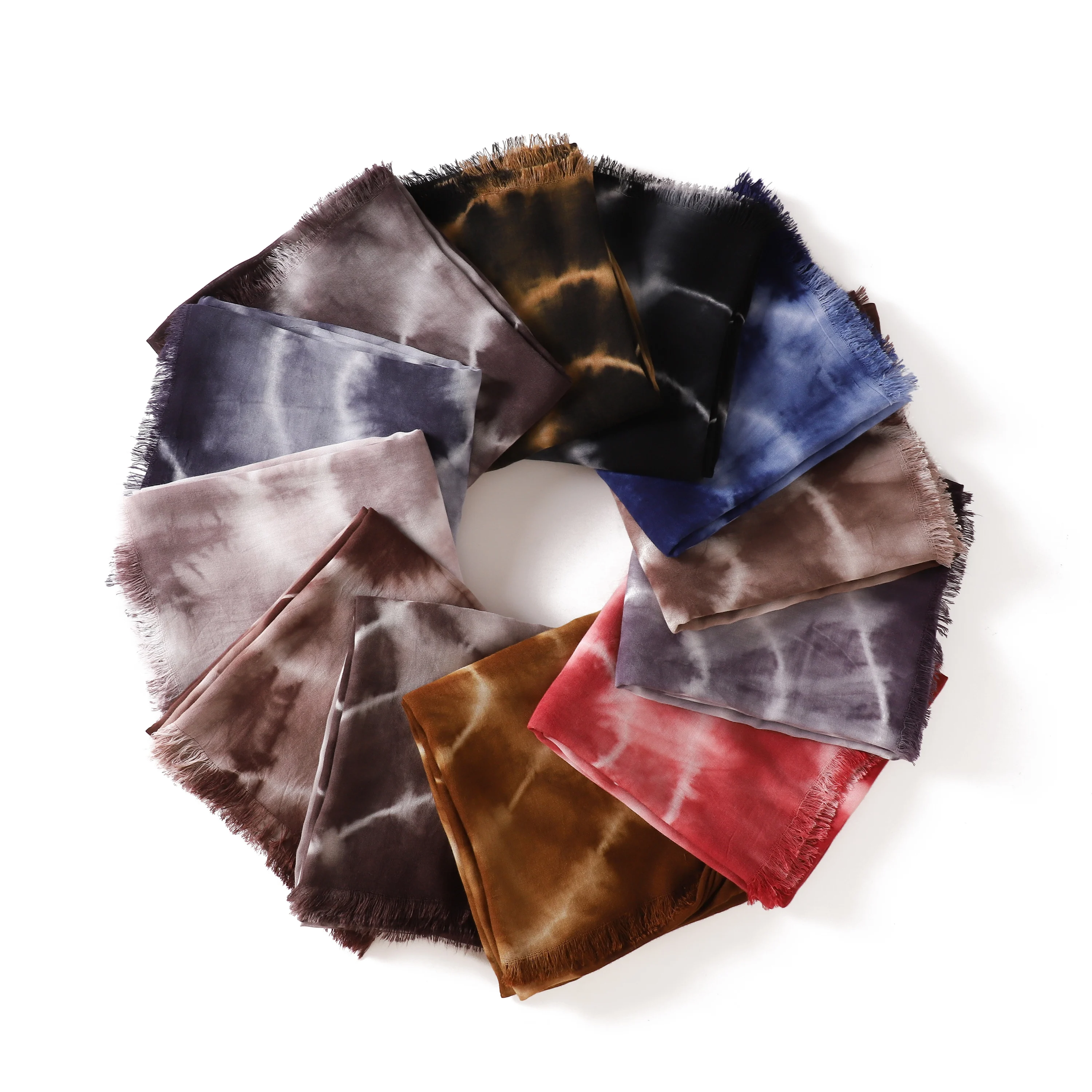 Geometric Symmetrical Tie Dye Scarf Vintage Ethnic Style Fringed Modal Cotton Women Headwrap Shawl Lightweight Long Hijab