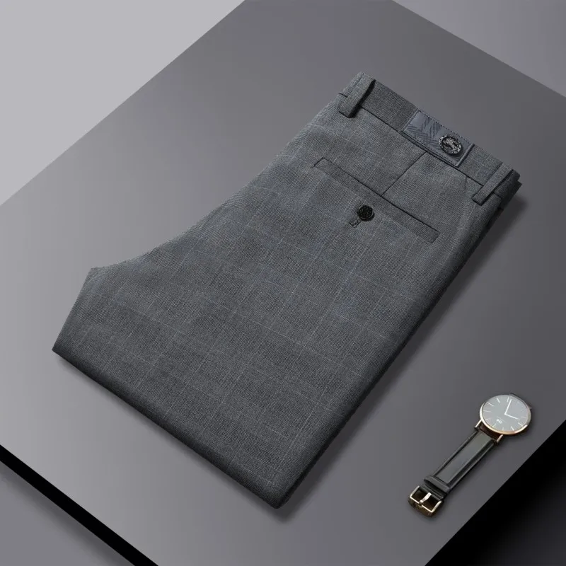 

Casual Men's Stripe Long British Style Pants Elastic Non-Iron Slim Fit Business Gentleman Design Feel Cotton Polyester Blend