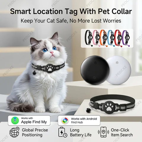Dual System Pet Smart Tracker Tag With Cat Collar Android/iOS Anti-Lost GPS Tracker Works With Apple Find My /Google Find Hub