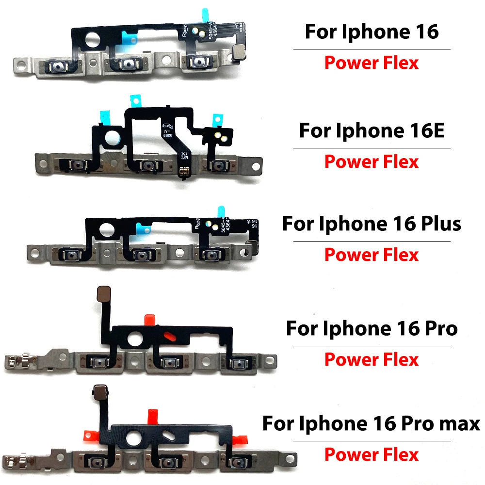 10Pcs, NEW For iPhone 16 Plus 16 Pro Max 16 Power On Off Volume Side Button Key Flex Cable Replacement Parts