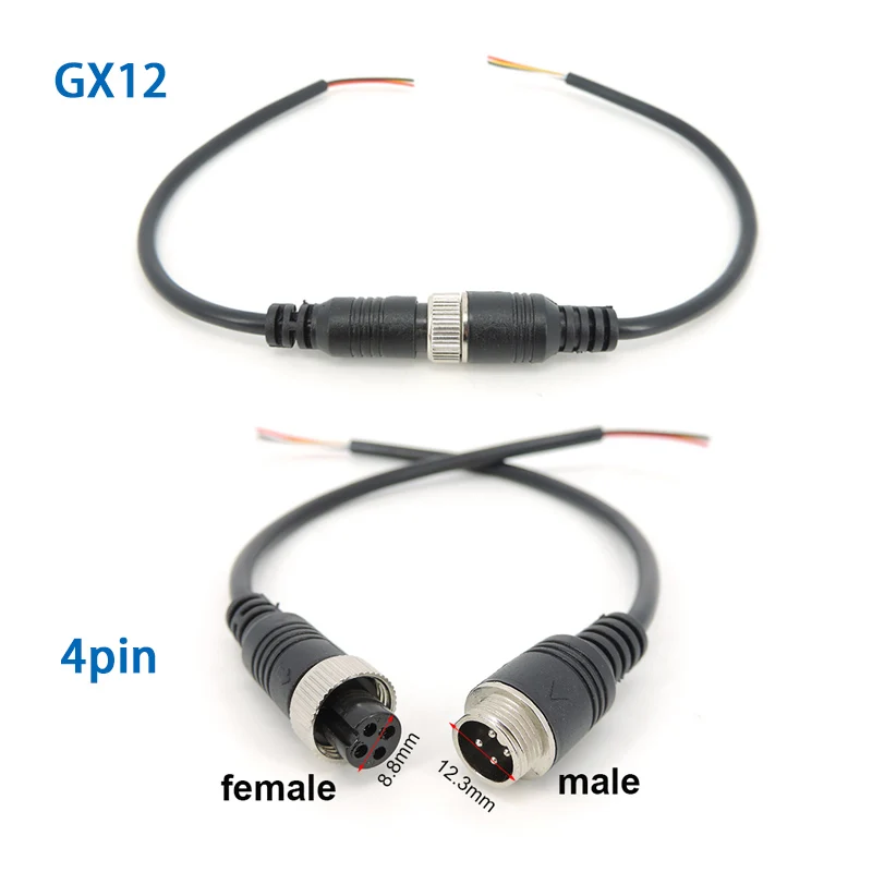  M12 4Pin Aviation Signal Cable Male / Female Plug GX12 for Car Camera/ DVR Video Camera & CCTV Monitor & Subwoofer