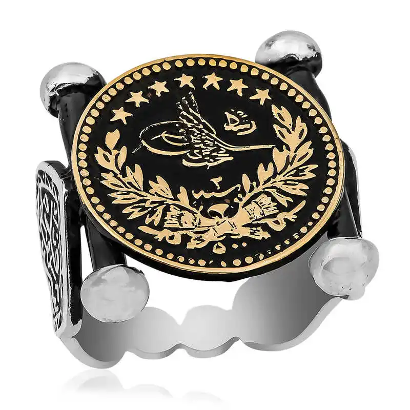 Silver Kadem-i Şerif Detailed Ottoman Coat of Arms Men's Ring - 925 Sterling Men's Jewelry Wedding Birthday Gift - Box - For Men - Fashion - Botiva - Size - Turkish - Patterned Embroidery