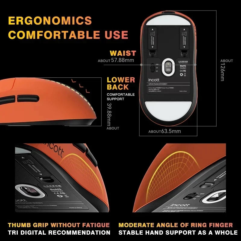 INCOTT G23 Mouse da gioco wireless Dual Mode Sensore PAW3950 8K Basso ritardo Ricarica rapida Batteria S-SB Mouse regalo ergonomico per giochi per PC