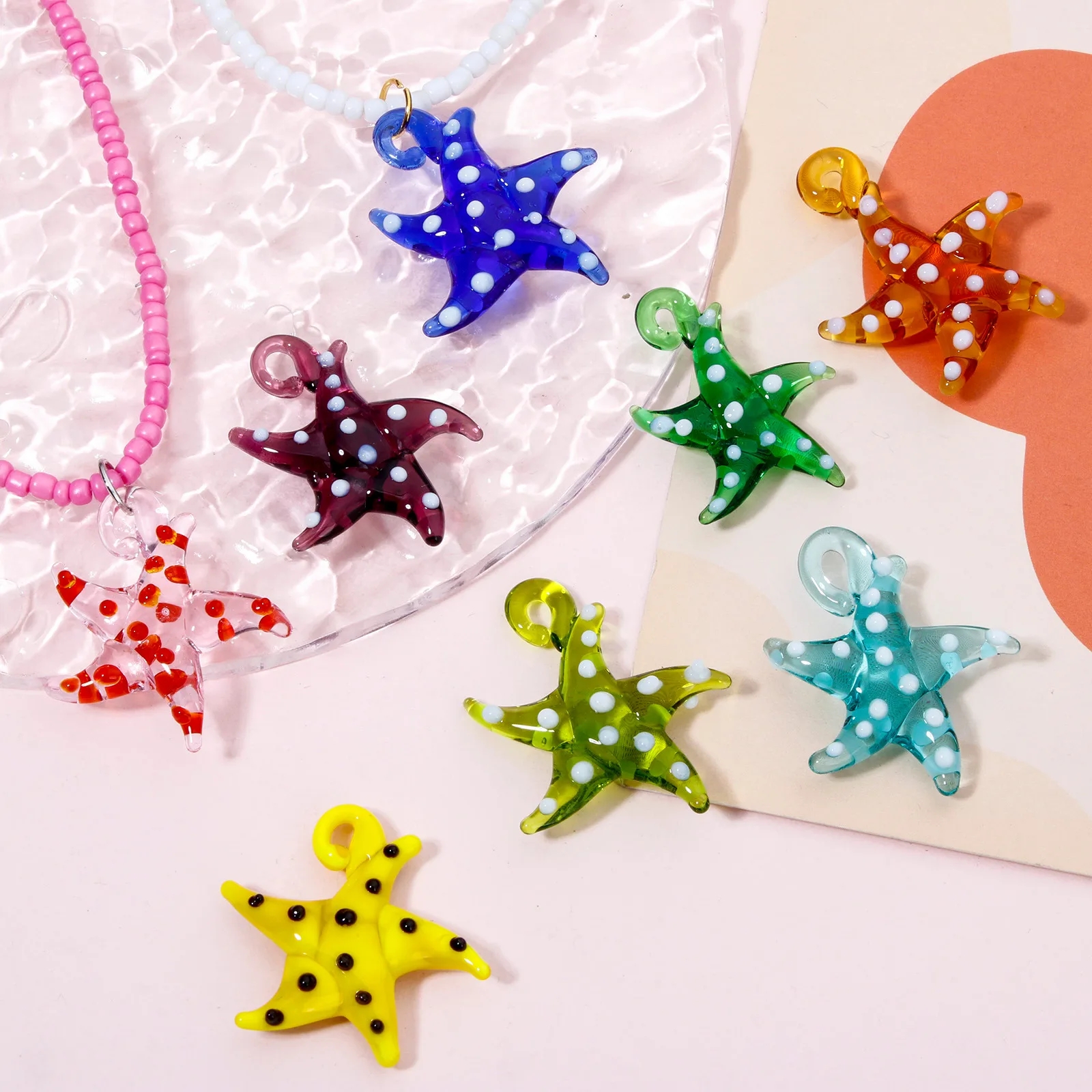 DoreenBeads 2PCs Starfish Lampwork Glass Pendant Colorful Charms DIY Making Necklace Earrings Bracelet Jewelry Accessories