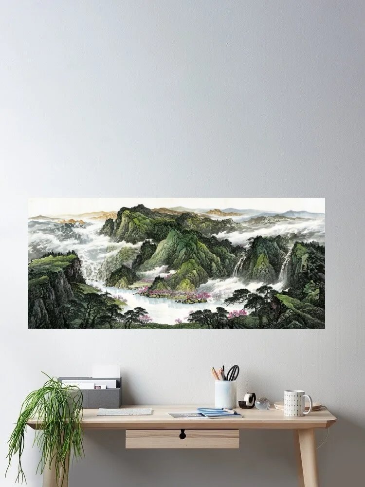 Cornucopia Mountain and Water Scenery painting, Print Art Canvas Poster, For Living Room Decor, Home Wall Picture