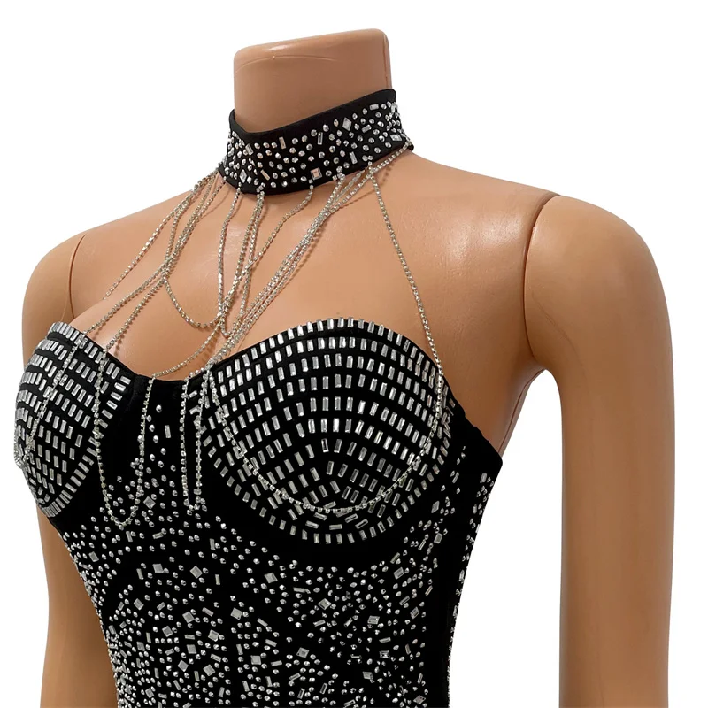 Doyerl Glitzerndes Strass-Diamant-Geburtstagskleid für Damen, luxuriöses Nachtclub-Neckholder, rückenfrei, ärmellos, Abschlussball, Party, kurze Kleider