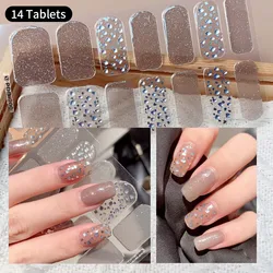 14Tips Semi-Cured Gel Nail Wraps Stickers Floristic Adhesive Pure Colors Full Cover Waterproof Solid Colors Sticker DIY Manicure