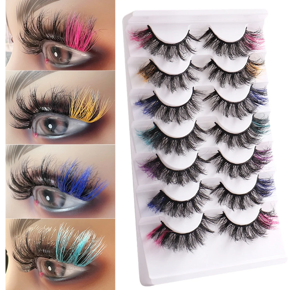 7 pares de clusters de cílios postiços coloridos para palco festa de casamento maquiagem cílios extensões de cílios postiços cor feminina