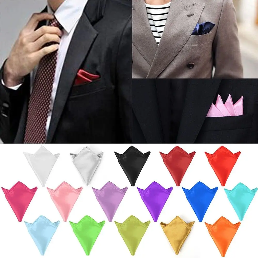 Fashion Square Solid Formal Suit Men Hanky Pocket for Wedding Dress Party Satin Plain Pocket Square Silk Handkerchief Hanky