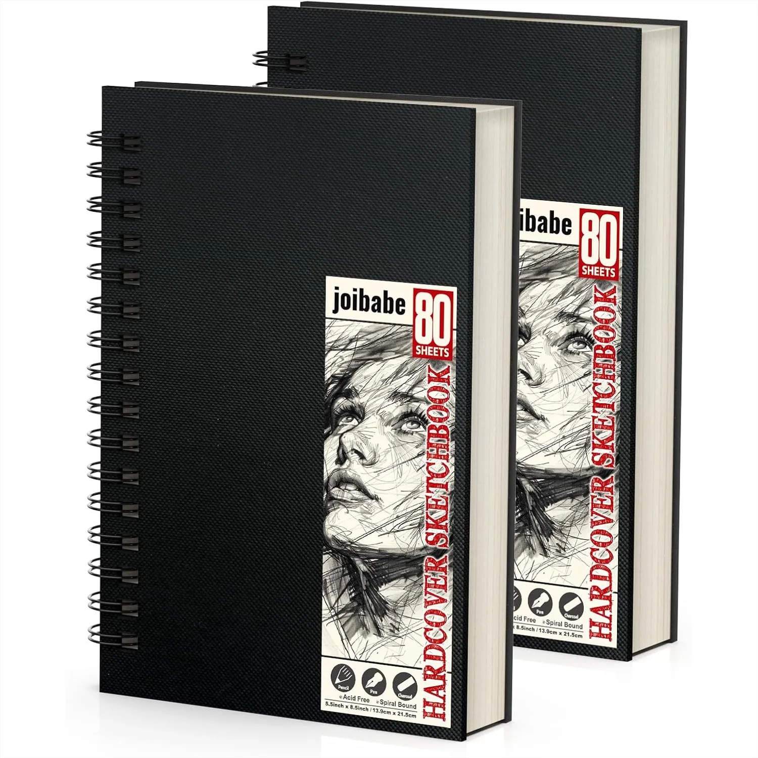 

Блокнот для рисования 5,5 x 8,5 дюймов, 2 штуки, 80 листов, двусторонняя бумага без кислот в твердой обложке на спирали, для рисования, живописи, письма, для детей