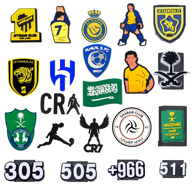 20 peças arábia saudita clube al ahli logotipo da equipe pinos sapato encantos silicone caso de telefone ornamento al aitihad alnasser alhilal dropship