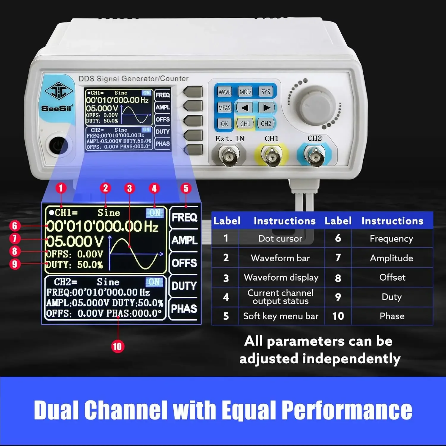 Upgraded DDS Signal Generator Counter, Seesii 60MHz LCD Display High Precision 200MSa/s Dual-Channel Arbitray Waveform Function