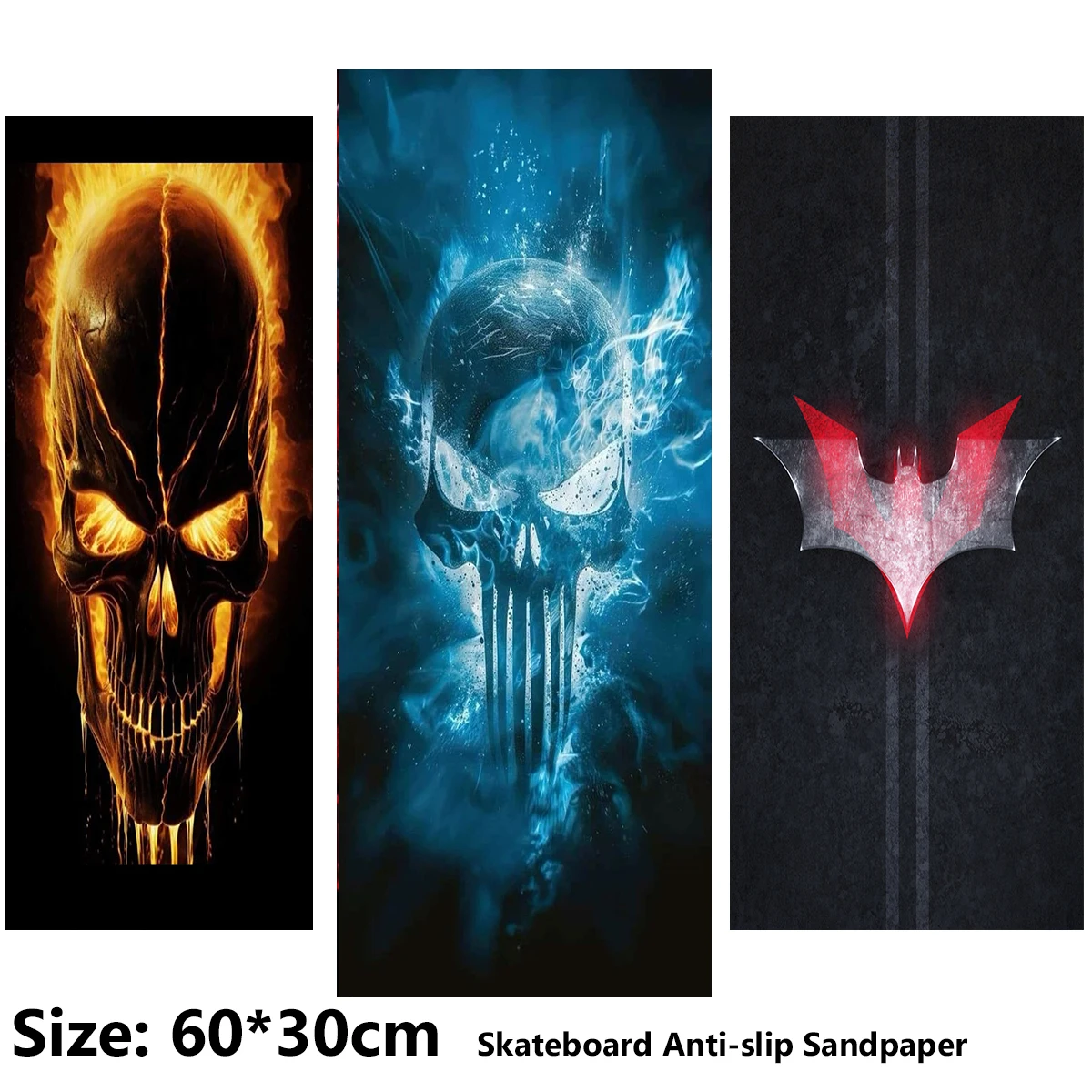 Electric Scooter Anti-slip Sticker Sandpaper Skateboard Grip Tape Sheet 60*30cm Yellow Blue Skull and Bat Pattern