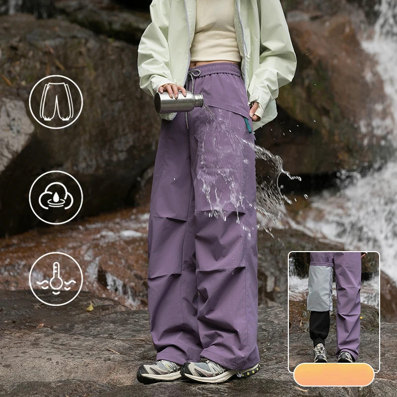 Unisex Drawstring 3‑in‑1 Outdoor Pants Windproof Waterproof Removable Liner Adjustable Waist Hiking Climbing Travel Trousers