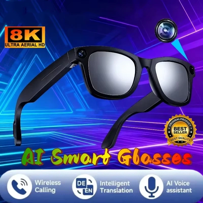 

8K G300 AI Smart Photochromic Glasses Multifunction Camera Bluetooth Call Voice Assistant Music Player Translate Glasses