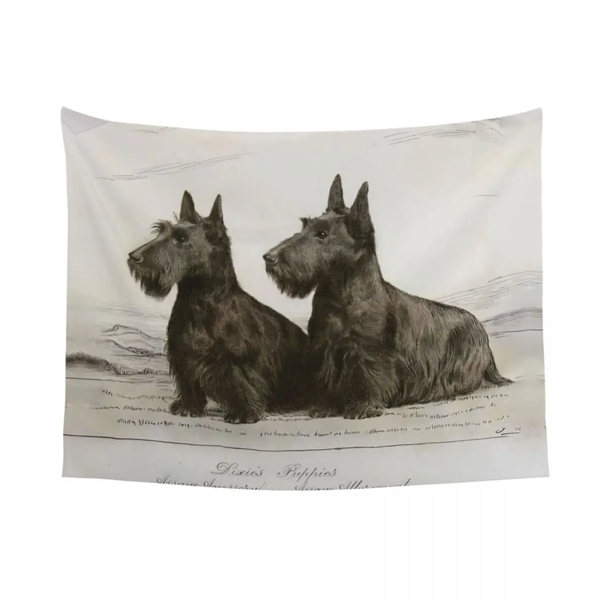 Custom Vintage Scottish Terrier Dog Tapestry Home Decor Customized Hippie Wall Hanging Scottie Pet Lover Tapestries for Bedroom