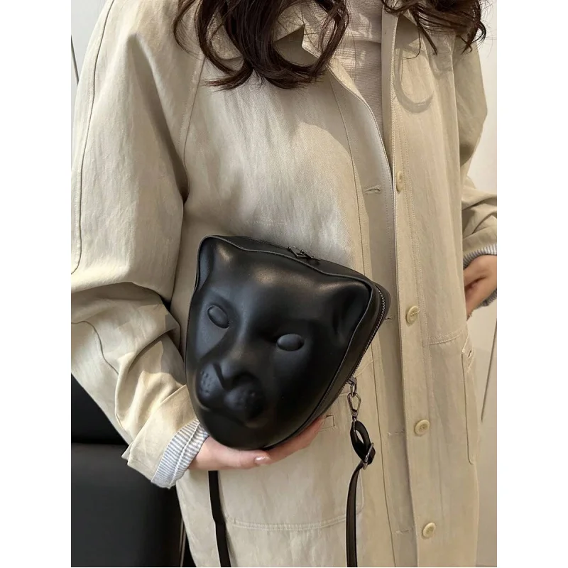 

New Black Fashion Women's Handbag, Solid Color Textured Material, Punk Asymmetric Shoulder Bag, Stylish And Elegant