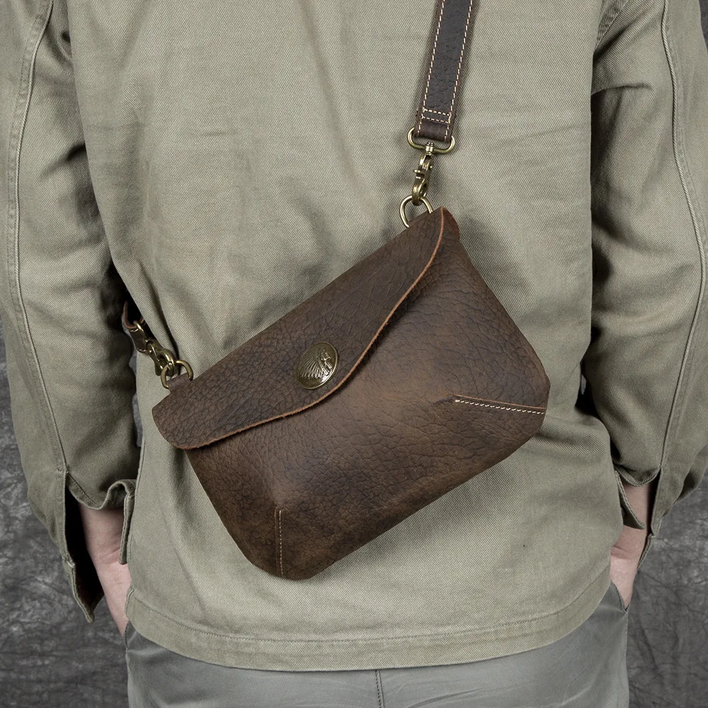 Handmade Vintage Mad  Leather Shoulder Bag Genuine Leather Casual Multi-Functional Handheld Bag for Men And Women