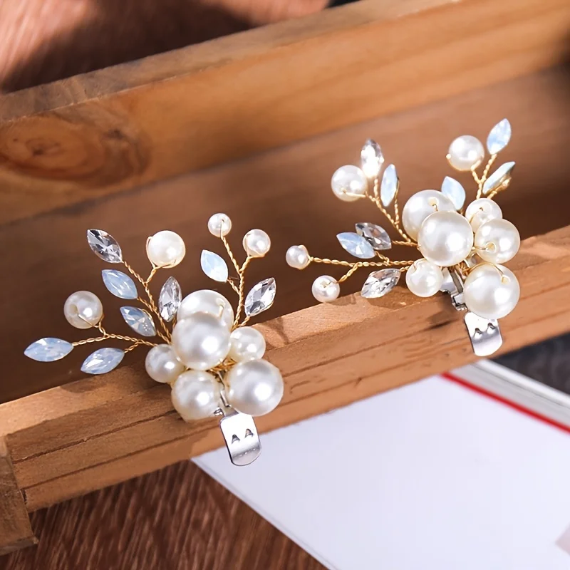 Handgefertigte Modische Perlen-Blumen-Haarspange Kristall-Blatt-Haarnadel Braut-Hochzeits-Haaraccessoires Schmuck Haarklammer
