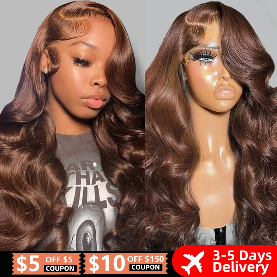 

Chocolate Brown Body Wave Lace Front Wig 13x4 13x6 HD Transparent Lace Frontal Wig Plucked Brazilian Human Hair Wigs For Women