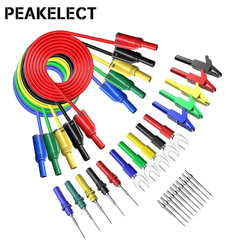 Peakelect P1050B 20PCS Stackable 4mm Banana Plug Silicone Test Lead Kit with Alligator Clip U-type Harpoon Spade Plug Test Probe