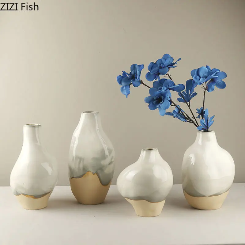 Creative Ink-painting Ceramic Vase Flowers Pots Desk Decoration Flower Arrangement Golden Porcelain Floral Vases Modern Decor