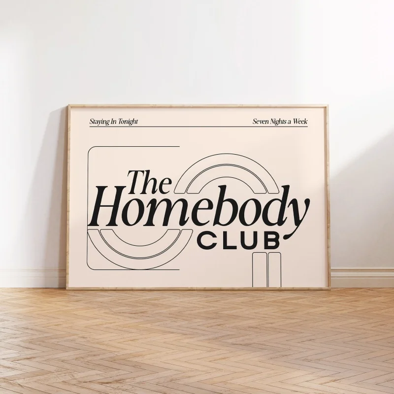 The Homebody Club Poster Wall Art Above Couch Decor Doorway Art Entry Way Prints Trendy Retro Apartment Art Mid Century Modern