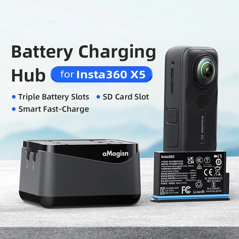 صندوق شحن ذكي ثنائي الخليج Insta360 X5 مع شاشة LCD علبة شحن سريعة لملحقات السفر المحمولة Insta360 X5